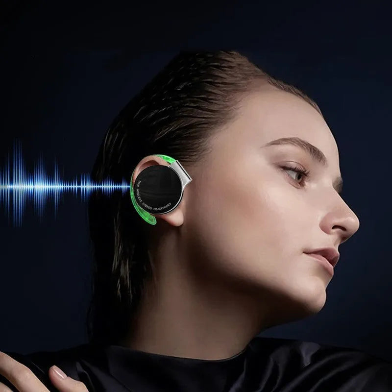 Black and white sports wireless Bluetooth earphones with ear plug design showing bilateral stereo configuration