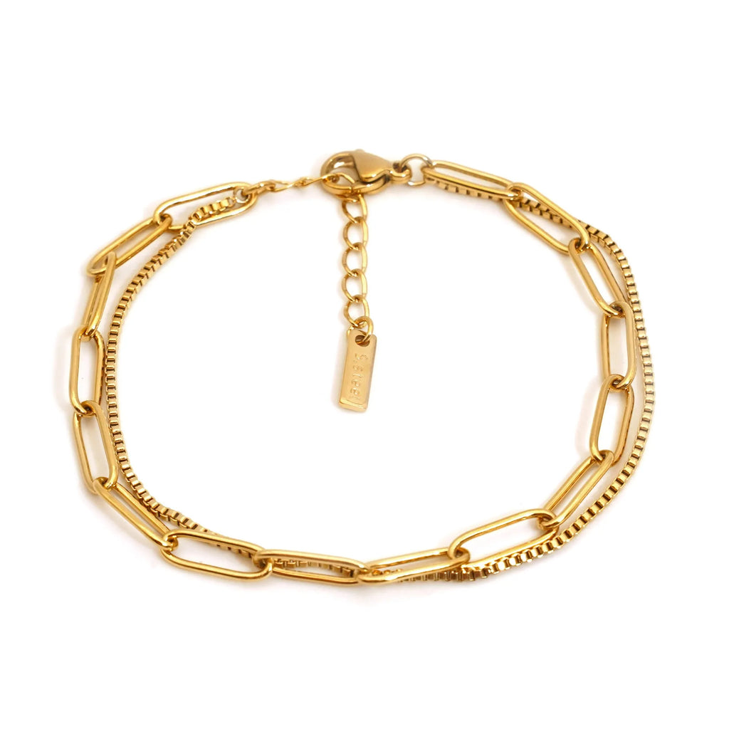 Women's geometric line bracelet in stainless steel with gold or silver electroplated finish