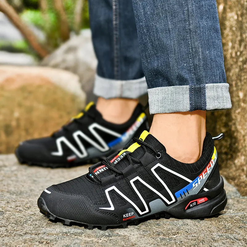Men's grey orange and black casual shoes with synthetic leather upper and rubber sole
