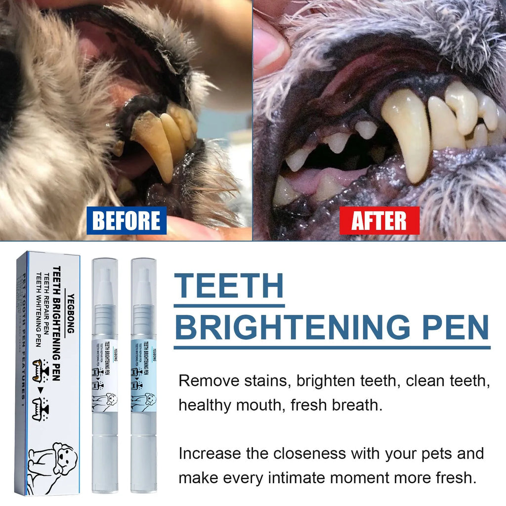 Yegbong pet teeth whitening pen kit with two 3ml pens and dental brushes for dogs and cats