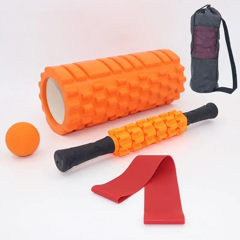 Six black foam roller massage bars showing 33cm length and cylindrical shape