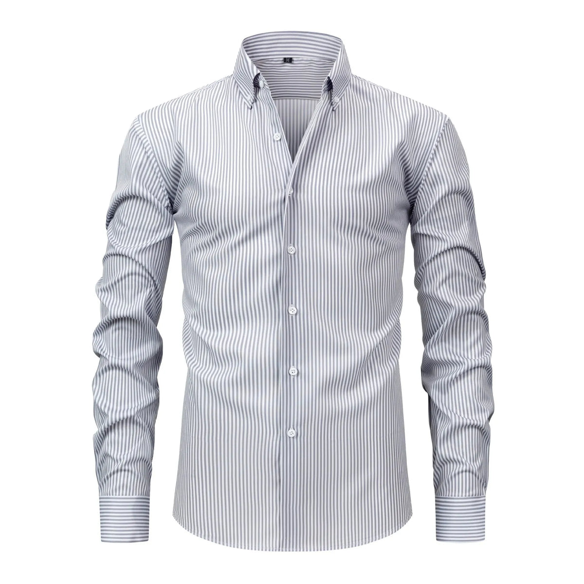 Striped men's business shirt with lapel collar in non-ironing anti-wrinkle fabric
