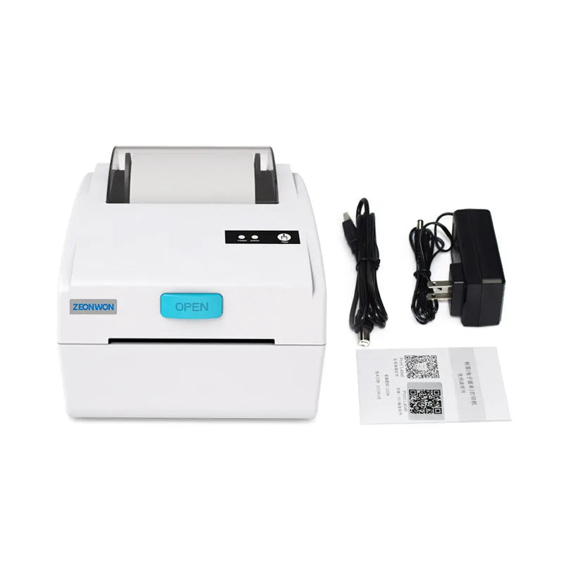 White Bluetooth thermal label printer with USB connectivity for shipping labels