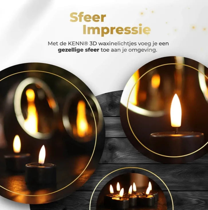Four black S10 LED flameless tealight candles on a table.