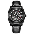 Men's automatic mechanical watch with stainless steel case and blue leather strap