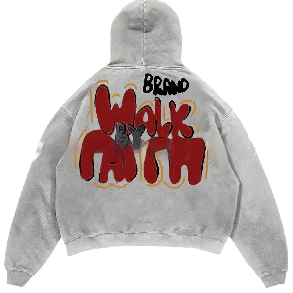 Granny Grey women's hoodie with vintage letter print design and street style pockets