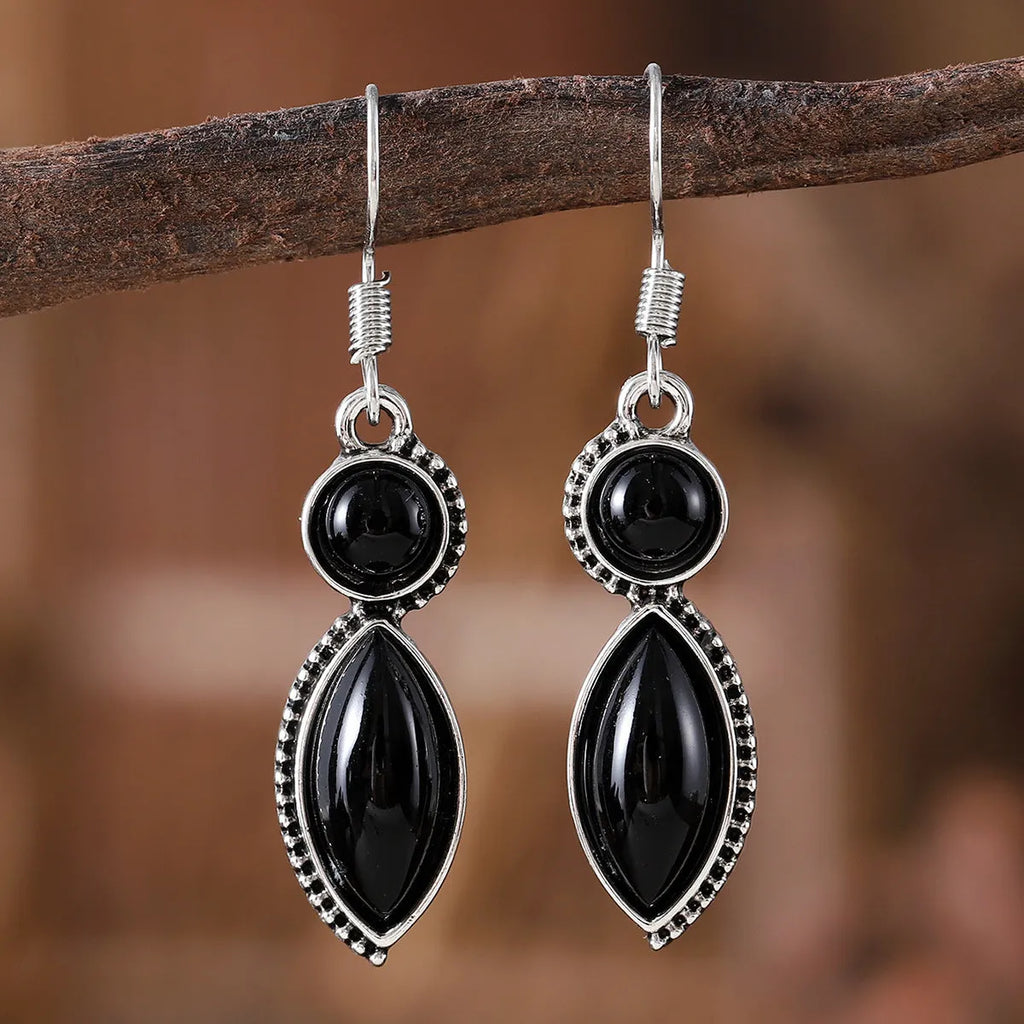 Vintage geometric Bohemian pendant earrings with black and purple colour