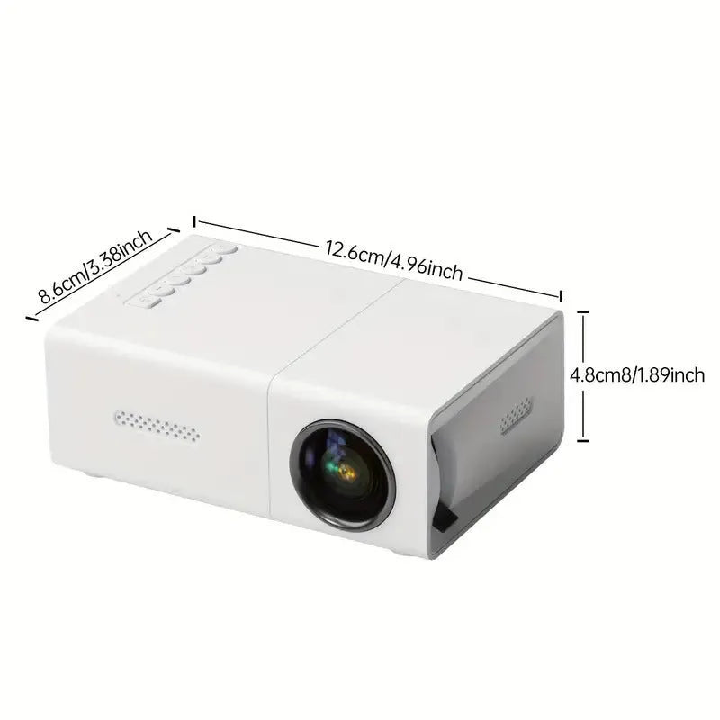 M100 mini projector in white or black colour with remote control and cables for 100-inch home projection