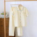 Washed cotton double-layer gauze short-sleeved top and trouser suit in a casual loose fit for summer.