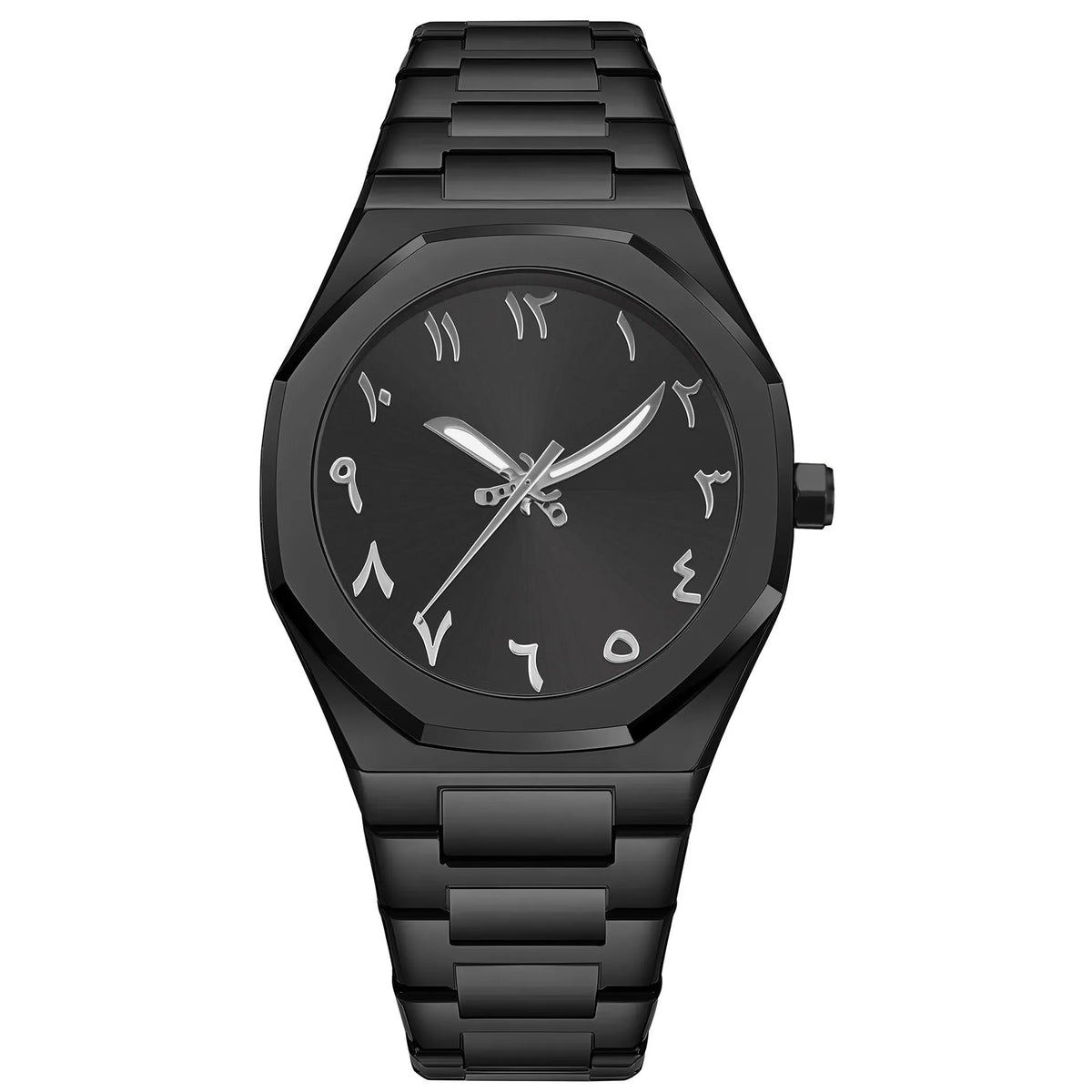 Men's business casual stainless steel quartz watch showing three colour options on wrist.