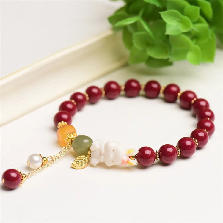 Natural beeswax purple gold sand cinnabar bracelet with rabbit bead design for women