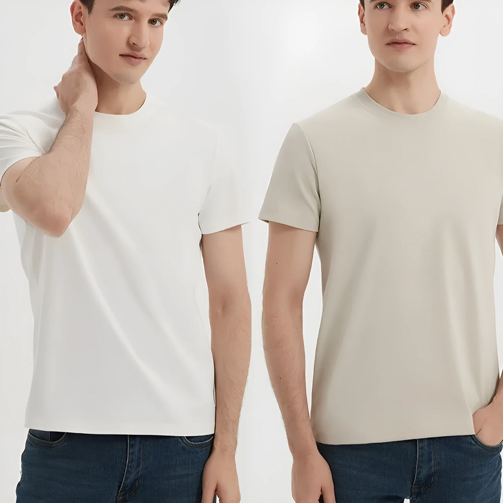 Men's solid colour antibacterial quick-drying short sleeve t-shirt on a hanger