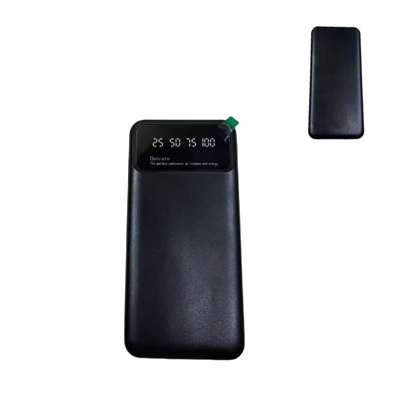 Black ultra-thin power bank with 10000 mAh capacity showing compact portable design