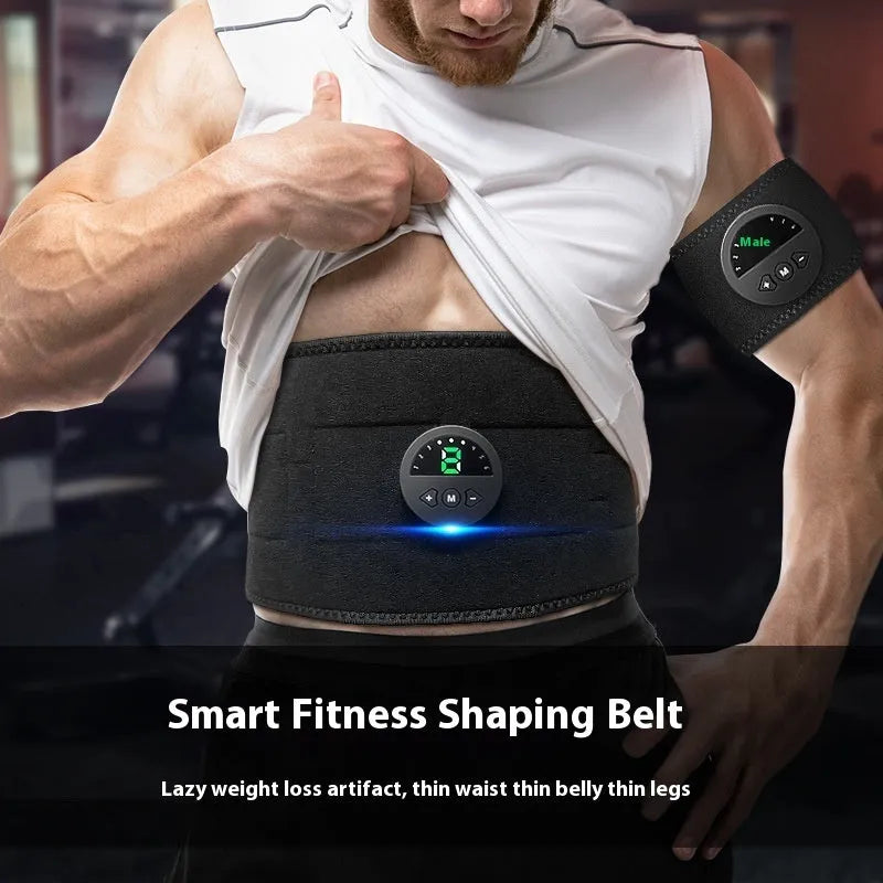 Black fitness belt with LCD display screen for waist and abdominal compression during exercise