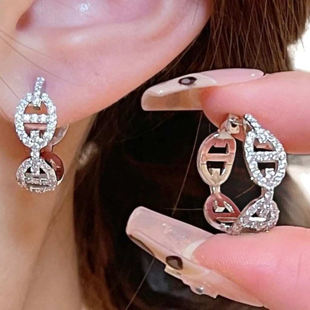Women's diamond earrings with thick gold plating in silver, gold and rose gold colour options