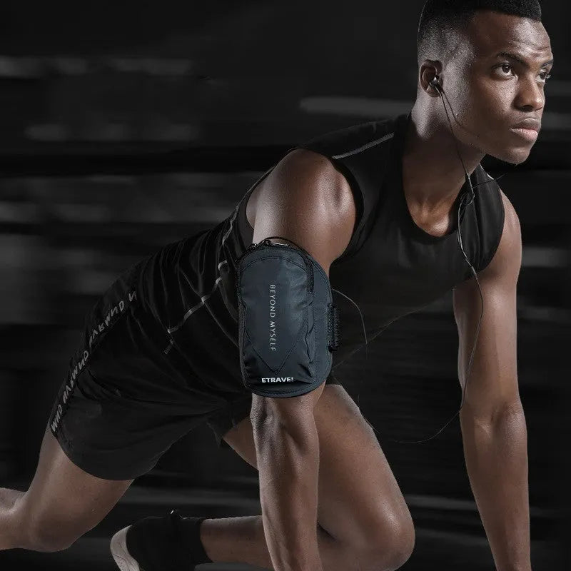 Sports running arm bag with reflective strips in three colour options