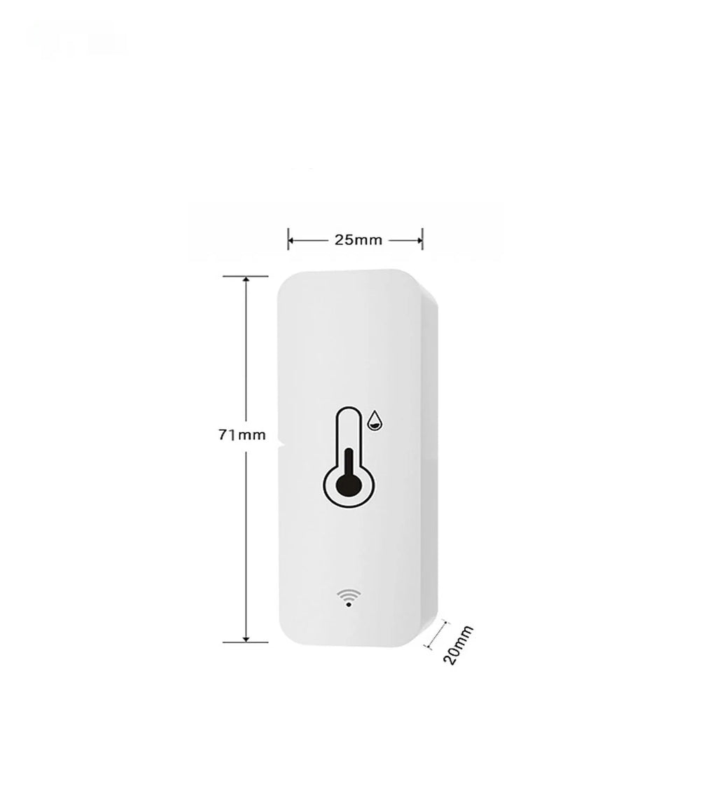 Compact white ABS plastic WiFi temperature and humidity sensor with measurement display