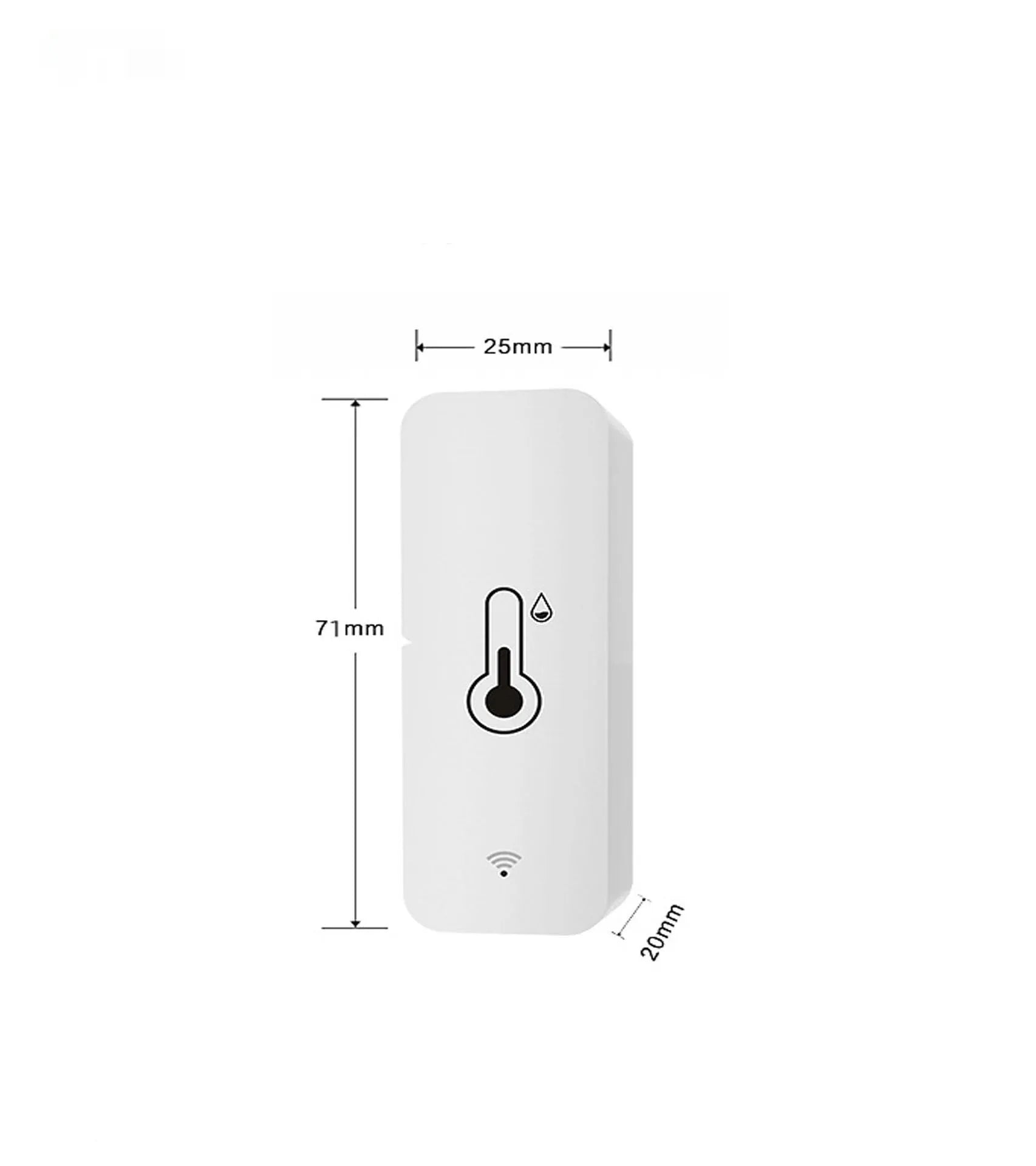 Compact white ABS plastic WiFi temperature and humidity sensor with measurement display