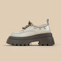 White British style platform leather shoes with chunky heel and front lace-up design