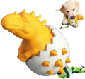 Blue dinosaur-shaped dog chew toy made of nylon and rubber with a rope tail.