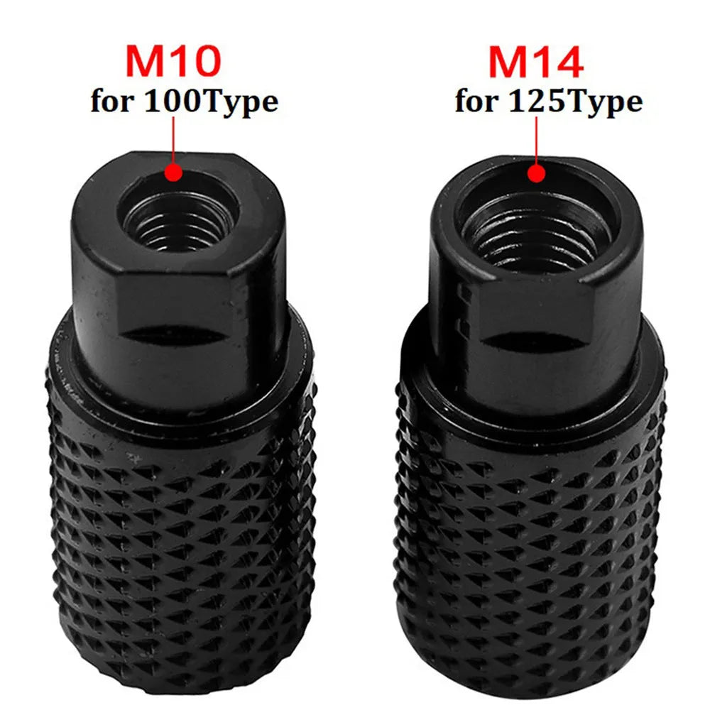 Spherical grinding head for angle grinder with M10 and M14 thread compatibility.