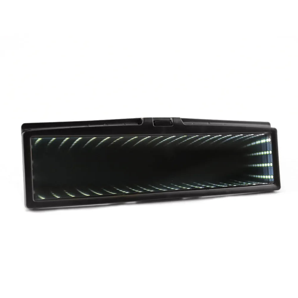 Car rearview mirror accessory with flat 280mm design and decorative lighting in monochrome colours