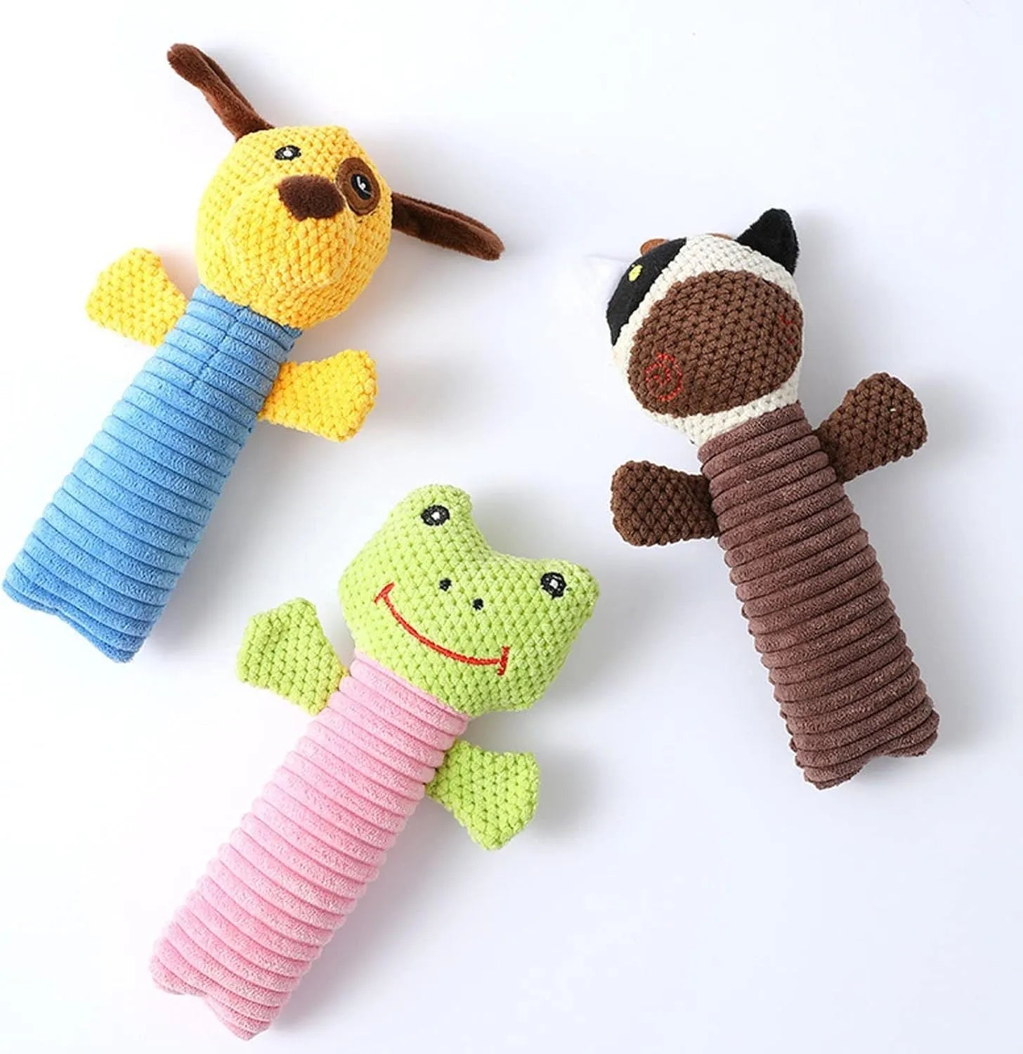 Squeaky plush dog chew toy in calf frog puppy designs for dental cleaning and teeth massage