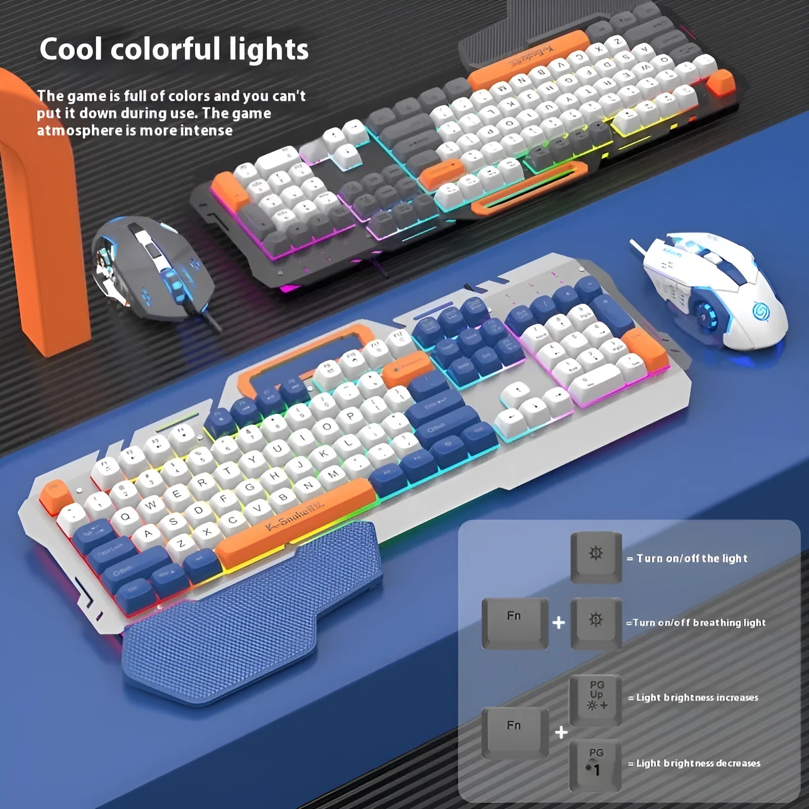 Blue wired gaming keyboard and mouse set with backlit keys and 1.5 metre USB cable for notebook computers