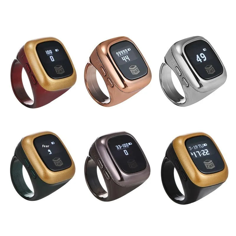 Al-fatiha Zikr electronic counter with digital display in choice of six colours and three band sizes.