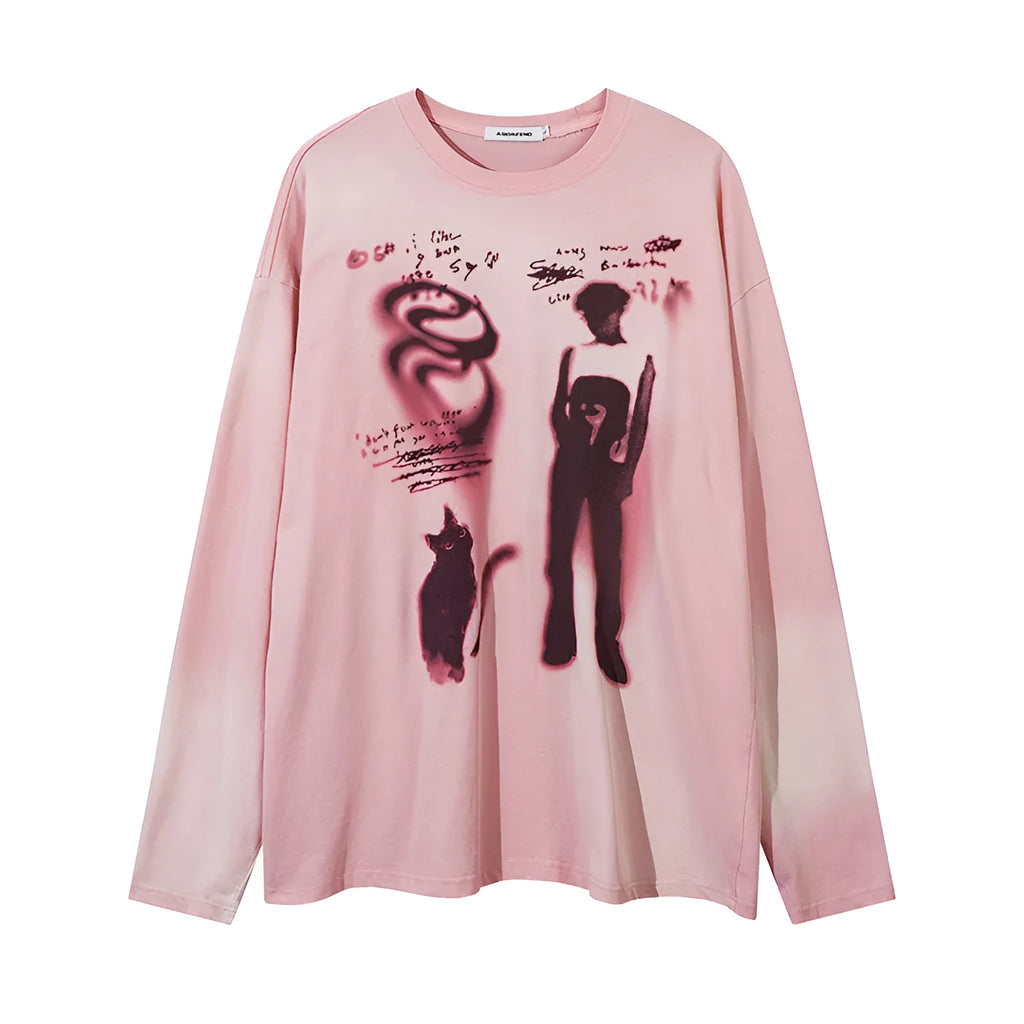 Women's loose fit cotton pullover top with letters print in dark grey colour showing drop-shoulder sleeves