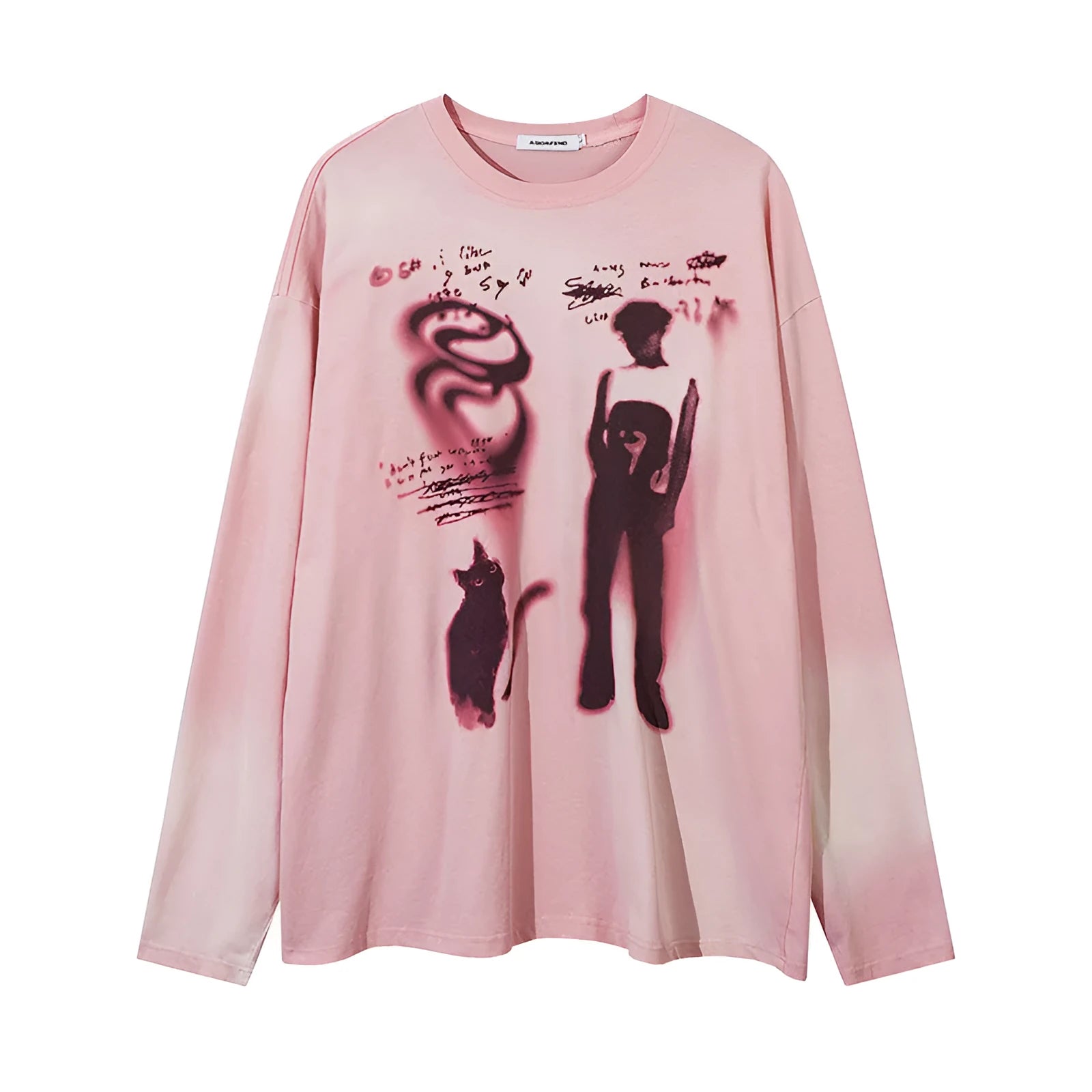 Women's loose fit cotton pullover top with letters print in dark grey colour showing drop-shoulder sleeves