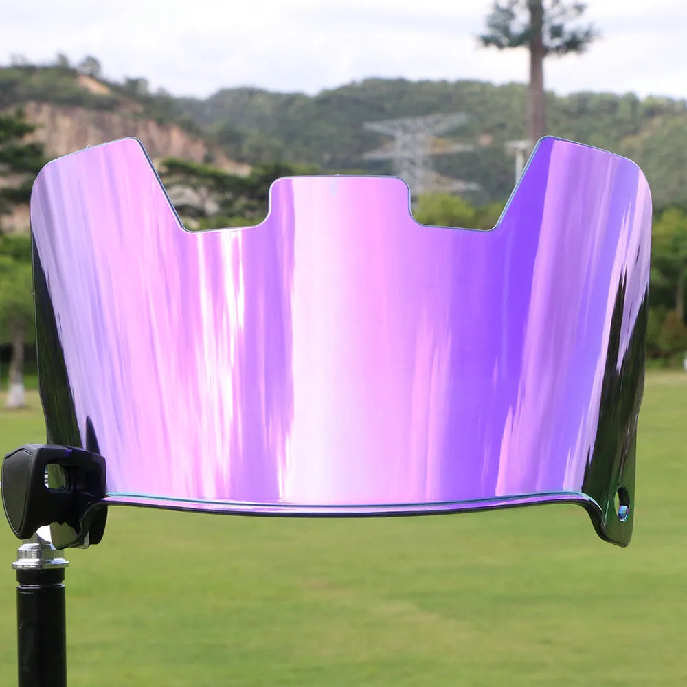 American style rugby helmet goggles in a multicolour option, showing attachment to a rugby helmet.