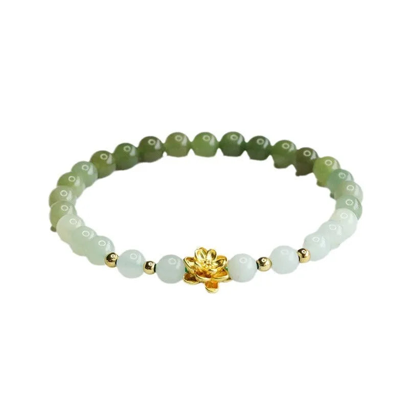 Hand-woven Hetian jade bracelet with sunshine water gradient colour and floral design
