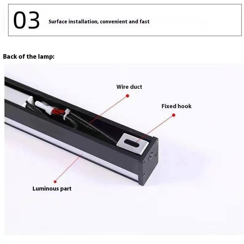 Black 80cm long aluminium LED strip wall lamp with a slotted-free design and touch control panel.