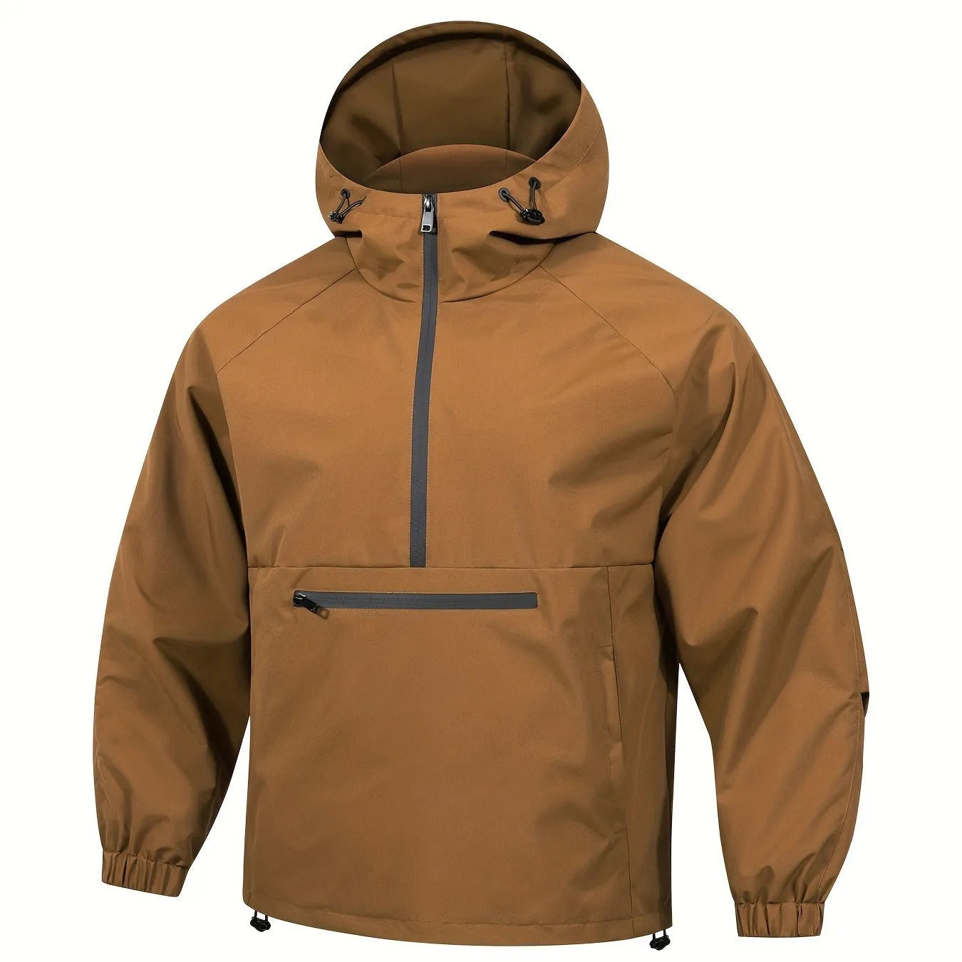 Men's Korean-style loose corduroy hooded jacket with half-zip closure in light grey colour