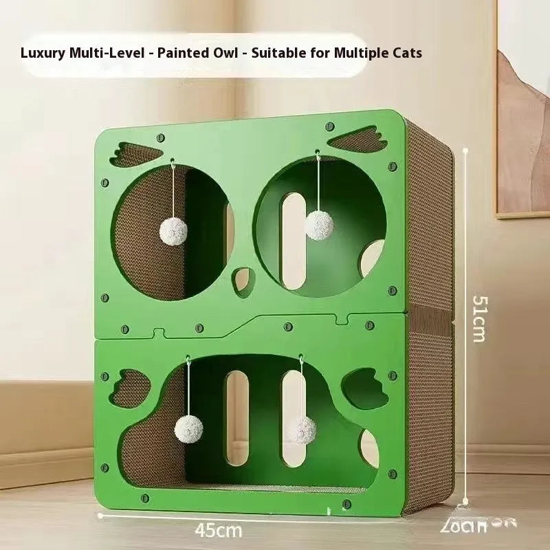 Double layer cat scratching board and nest in wear-resistant material with multiple style options