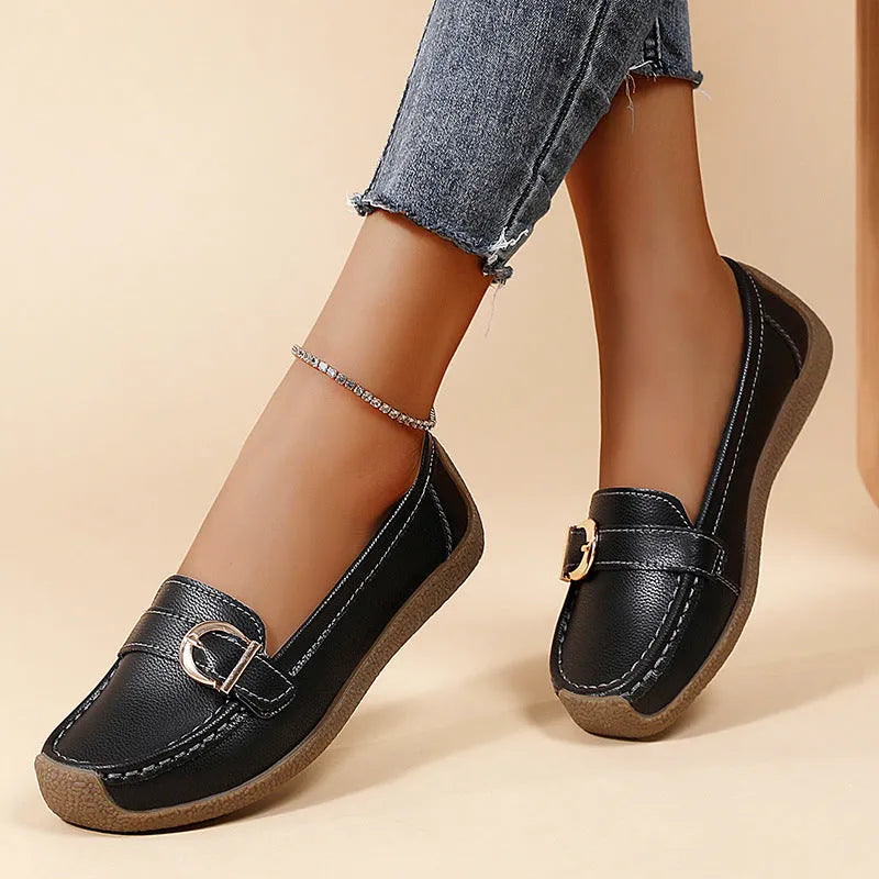 Women's casual loafers with round toe, flat heel, and shallow slip-on design in multiple colour options