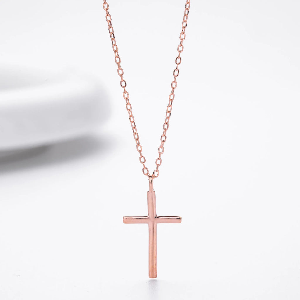 S925 sterling silver necklace with simple cross pendant on O-chain in gold plating