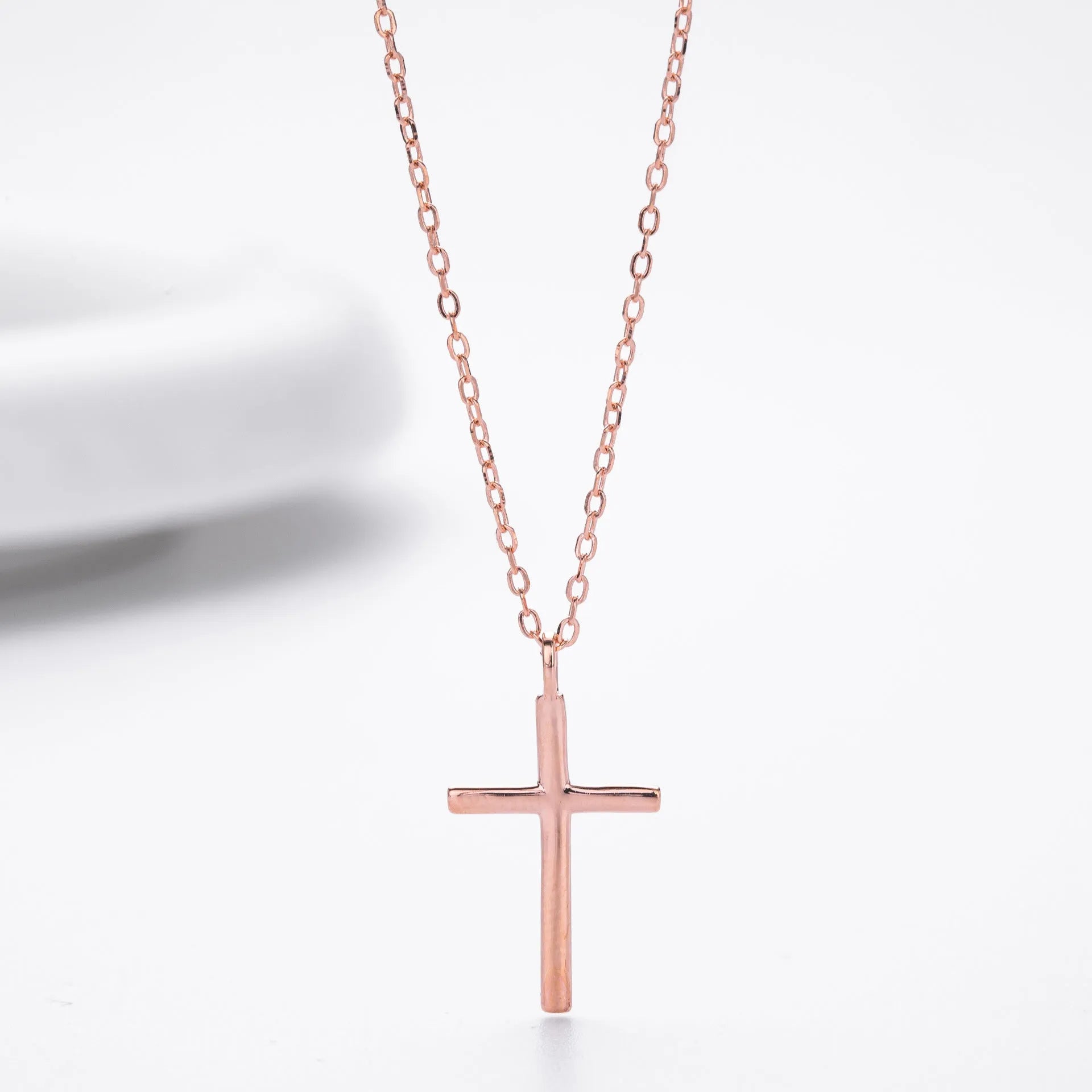 S925 sterling silver necklace with simple cross pendant on O-chain in gold plating