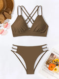 Ladies V-neck halter bikini swimsuit with split sides design in nylon fabric