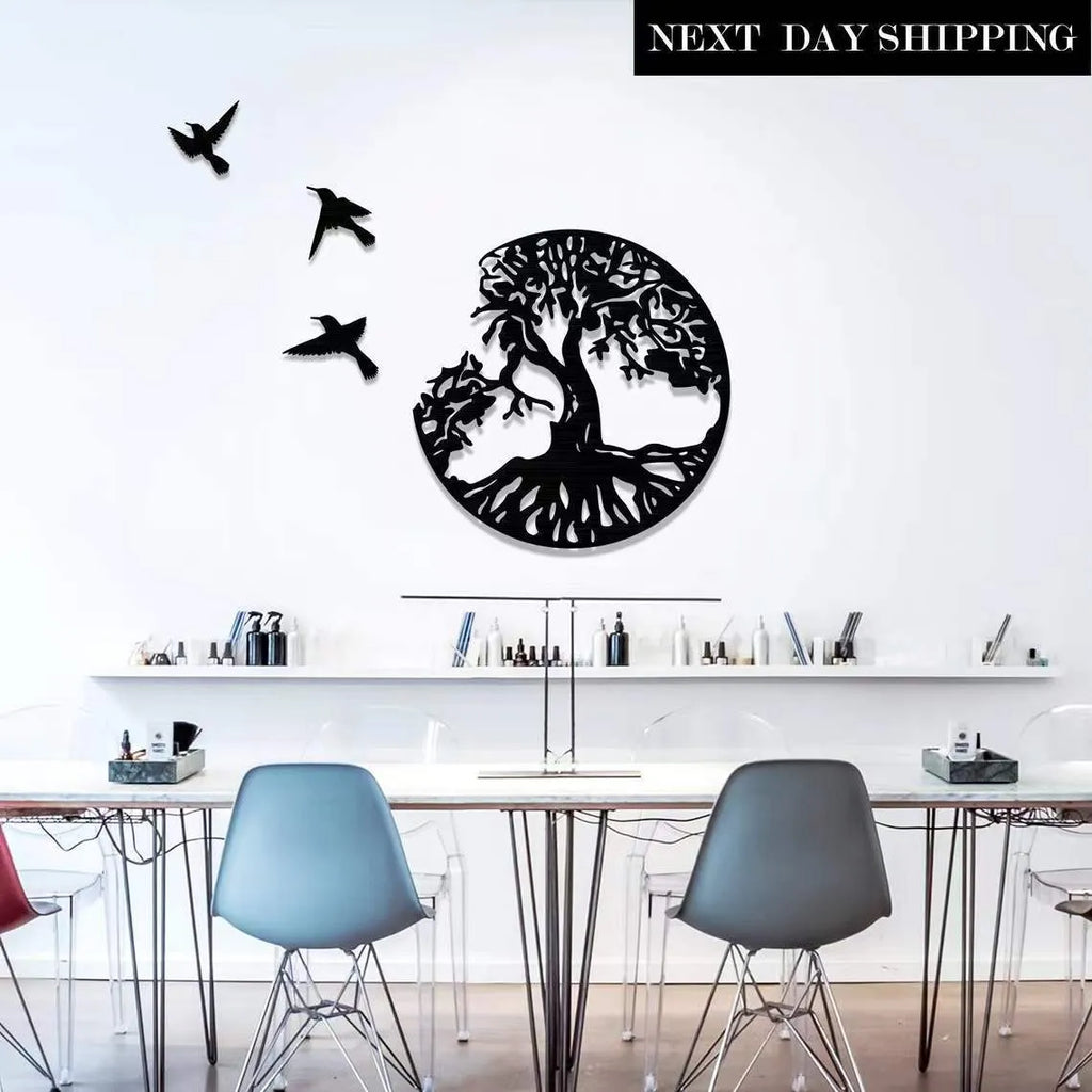 Black iron decorative wind chime wall hanging with a modern simple design.