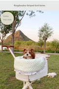 Pure cotton pet stroller cushion set with pillow and anti-dirty towel in a floral pattern.