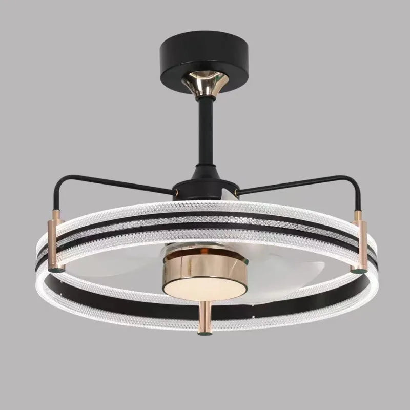 60cm ceiling fan light with remote control, ABS blades, acrylic shade, black or gold, 80W+30W