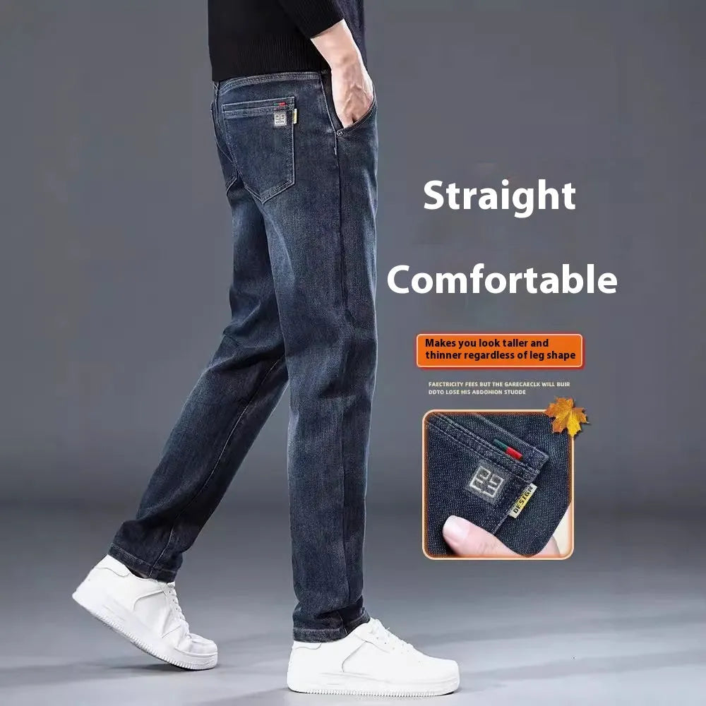 Blue grey slim straight casual trousers with micro elastic waist for summer street fashion wear