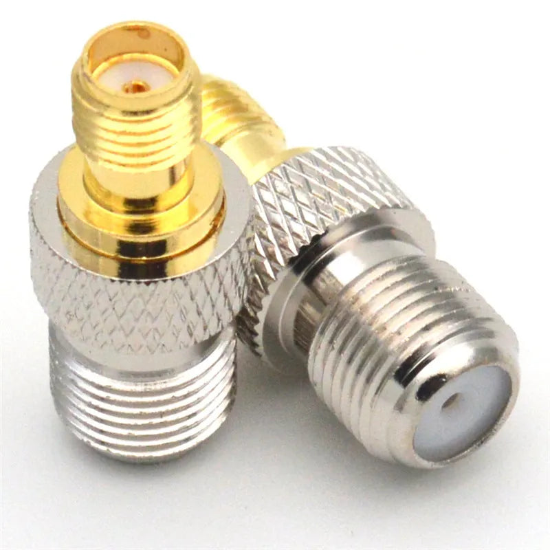 SMA female to F female coaxial RF adapter with copper contact, Teflon insulator and welded round body