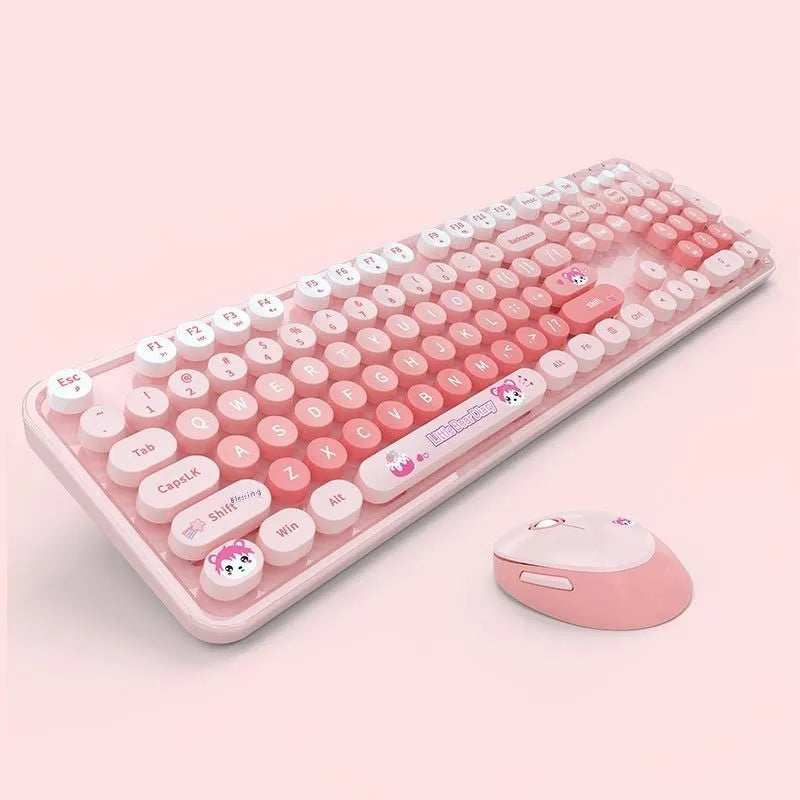 Wireless keyboard and mouse set in selected colour with photoelectric working mode for notebook and office use