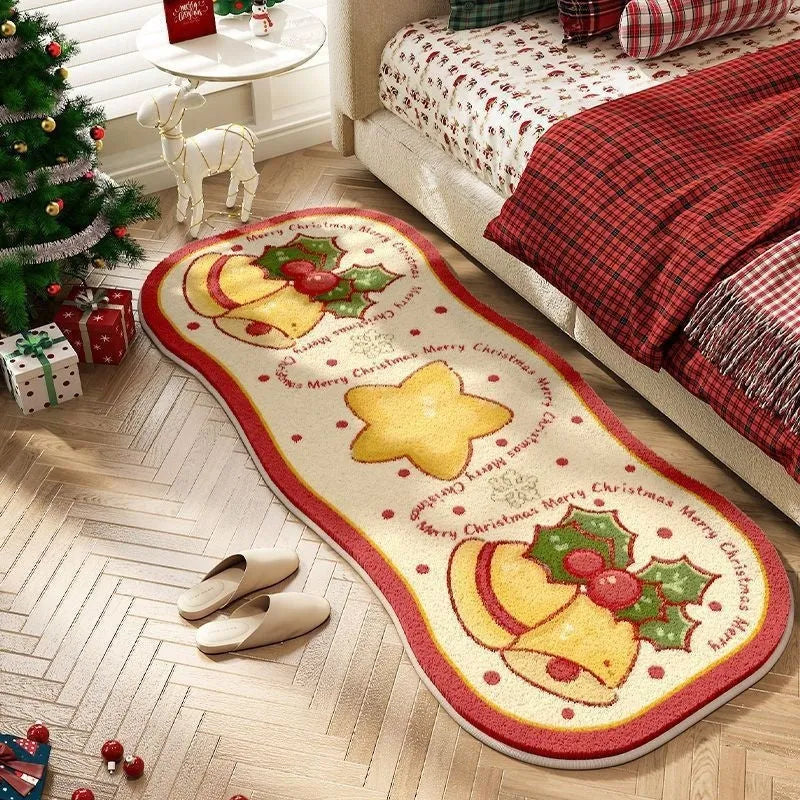 Alien-shaped Christmas carpet with imitation cashmere material and festive ginger cake bear pattern