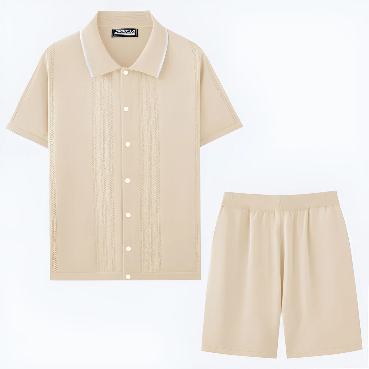 Business casual short sleeve knit sweater and matching shorts set in Tencel viscose fabric.