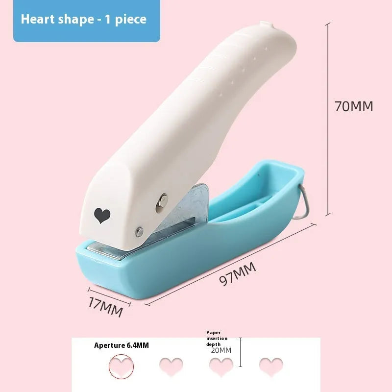 Small manual punching machine showing love, star, 4mm and 6mm round embossed patterns for kindergarten crafts