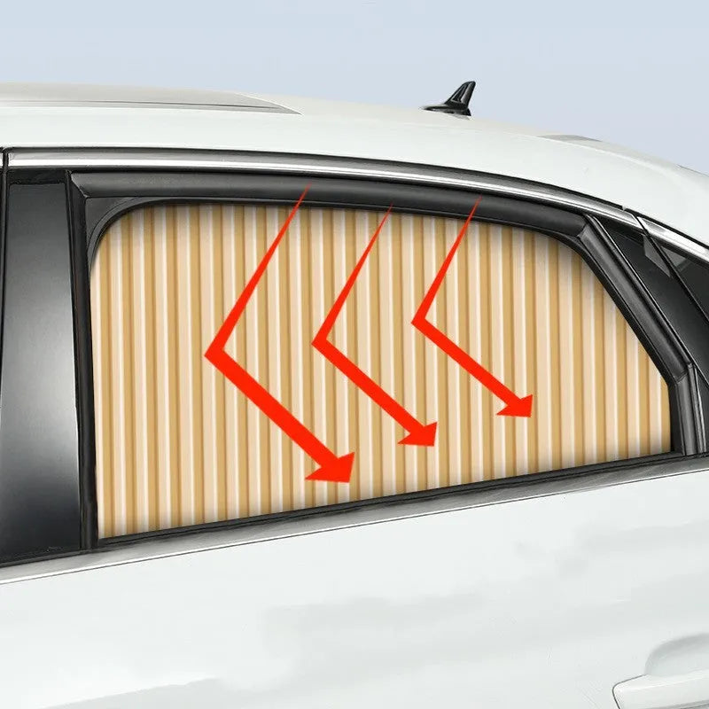 Retractable car sun curtain with thick opaque cloth in gold, silver, or black colours